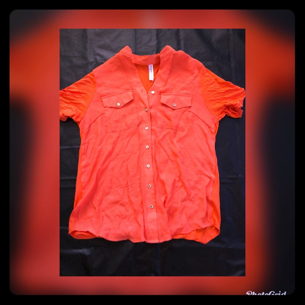 Orange Button Up Blouse